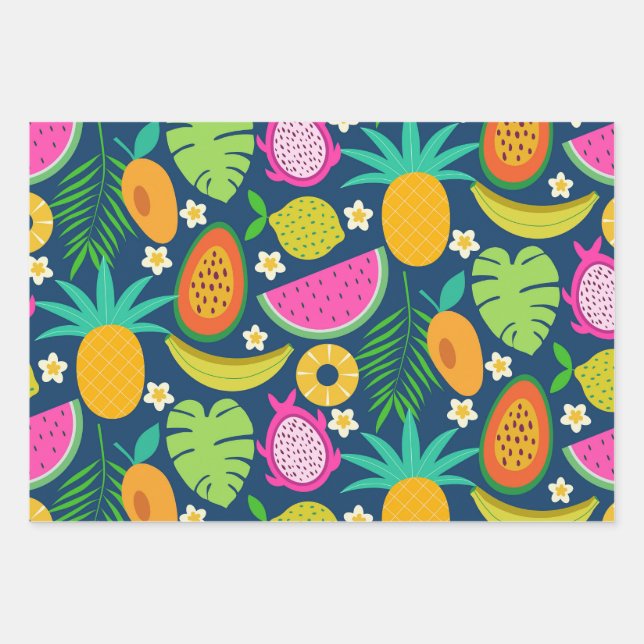 Tropical Pineapple Banana watermelon Fruits  Wrapping Paper Sheet (Front)