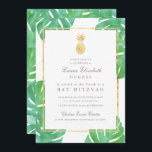 Tropical Pineapple Bat Mitzvah invitation<br><div class="desc">Tropical Pineapple Gold  Bat Mitzvah Invitation,  the centerpiece of our tropical pineapple stationery collection. Featuring watercolor tropical leaves in the background with faux gold foil accents.</div>