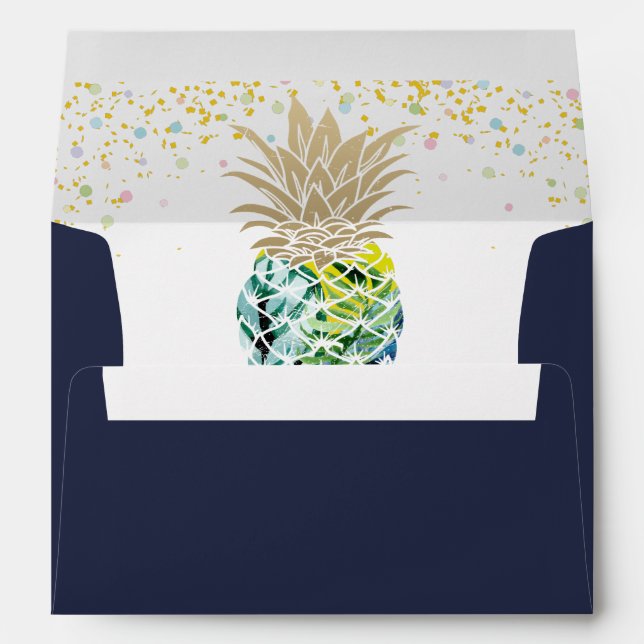 Tropical Pineapple Beach Navy Blue 5x7 Invitation Envelope (Back (Bottom))
