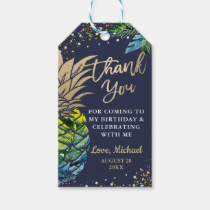 Tropical Pineapple Beach Party Navy Blue Thank You Gift Tags