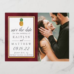Tropical Pineapple Beach Wedding Save The Date Foil Invitation Postcard