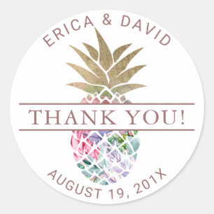 Tropical Pineapple Beach Wedding Thank You Classic Round Sticker