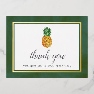 Tropical Pineapple Beach Wedding Thank You Real Foil Invitation Postcard