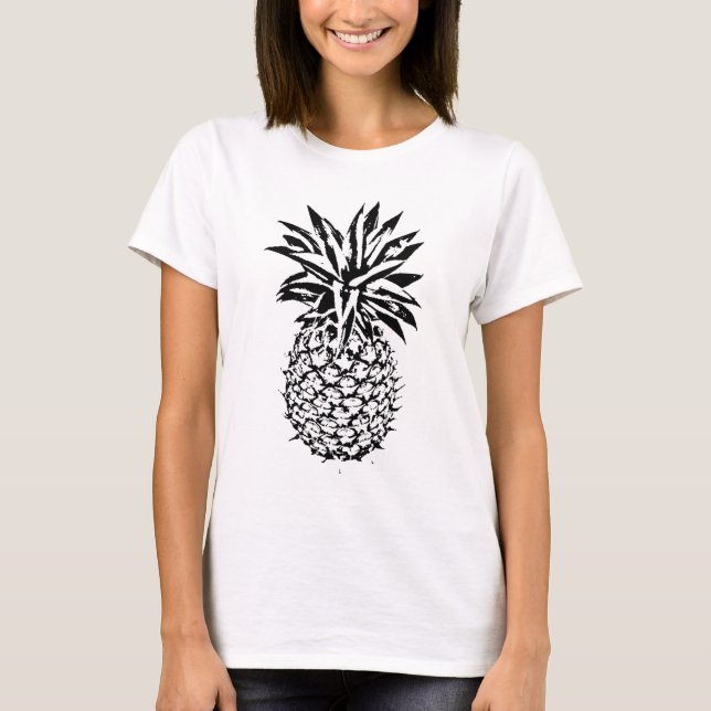 Tropical Pineapple - Black and White T-Shirt (Front)