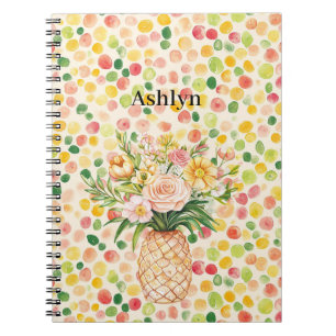 Tropical Pineapple Blush Yellow Floral Notebook