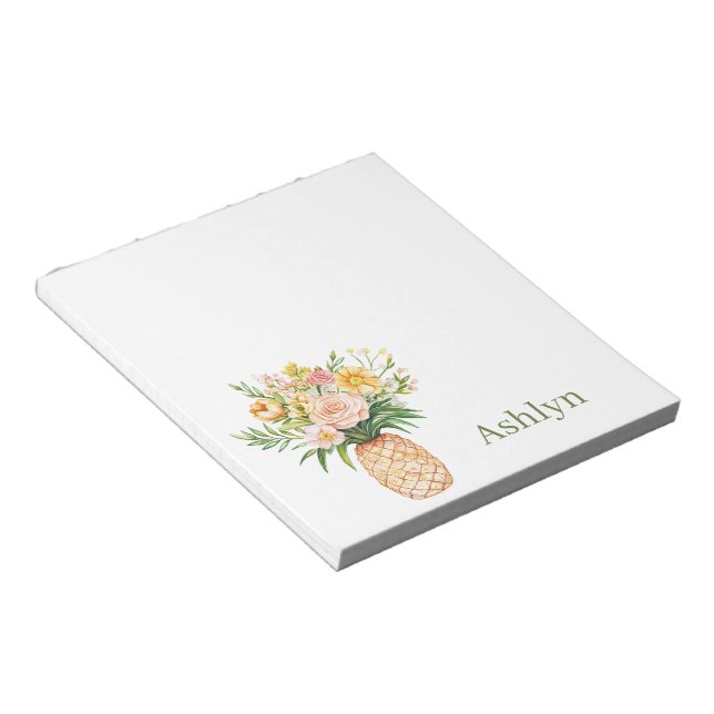 Tropical Pineapple Blush Yellow Floral Notepad (Angled)