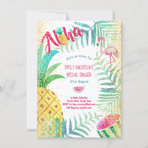Tropical Pineapple Bridal Shower  Invites Flamingo
