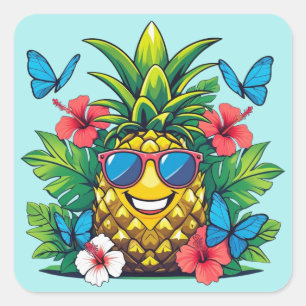 Tropical Pineapple Butterfly Square Sticker
