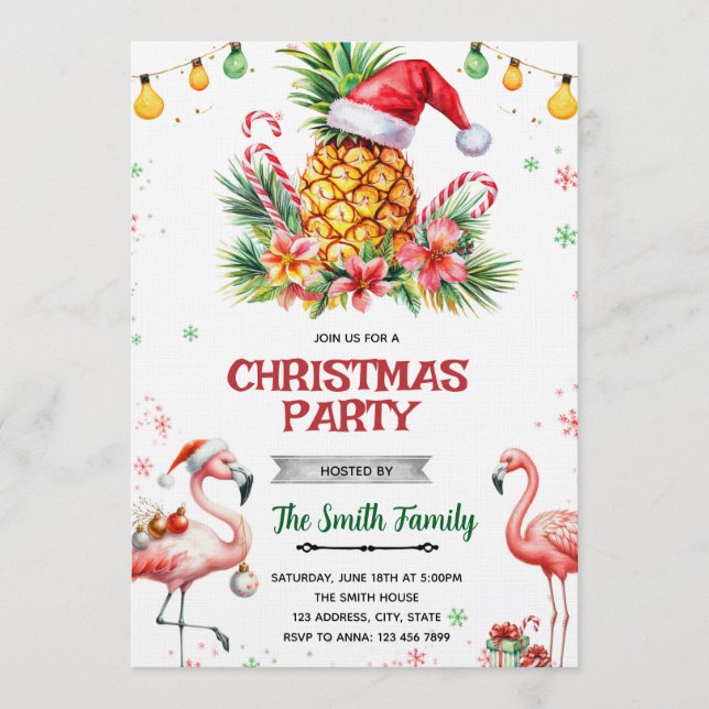 Tropical Pineapple Christmas Invitation (Front)
