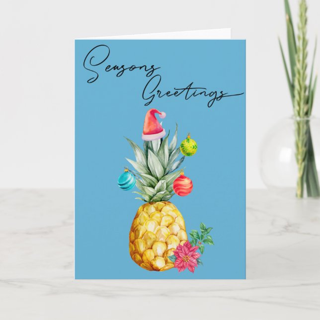 Tropical Pineapple Christmas Seasons Greetings Card (Front)