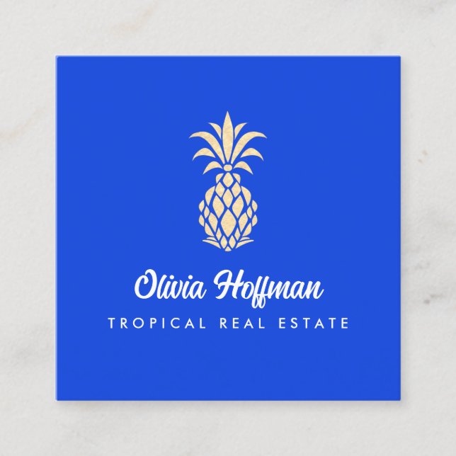 Tropical Pineapple Cobalt Blue  Business Card (Front)