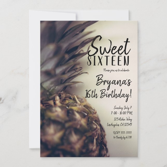 Tropical Pineapple Elegant Beach Sweet 16 Party Invitation (Front)