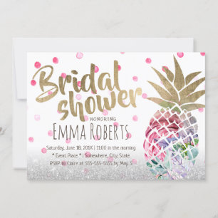 Tropical Pineapple Elegant Floral Bridal Shower Invitation