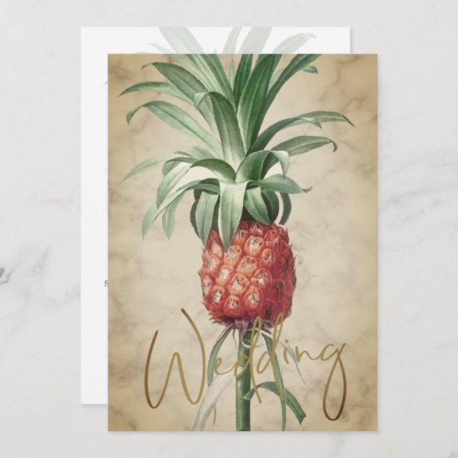 Tropical Pineapple Elegant Modern Gold Wedding Invitation (Front/Back)