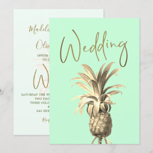 Tropical Pineapple Elegant Modern Gold  Wedding Invitation