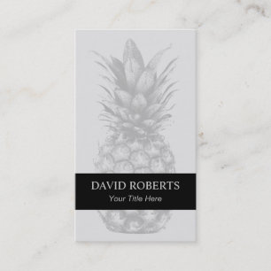 Tropical Pineapple Elegant Silver Black Striped Business Card