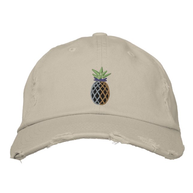 Tropical Pineapple Embroidery Graphic on Embroidered Hat (Front)