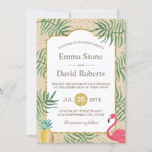 Tropical Pineapple & Flamingo Summer Beach Wedding Invitation