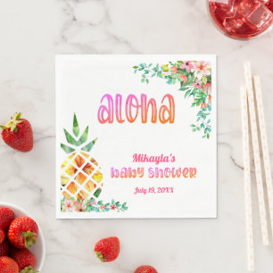 Tropical Pineapple Floral Aloha Baby Shower Napkin