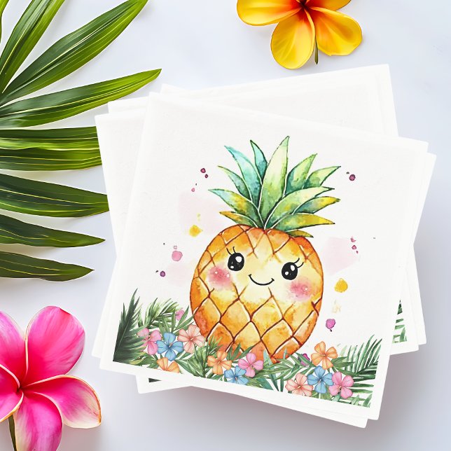Tropical Pineapple Floral Aloha Birthday Party Napkin (Tropical Pineapple Floral Aloha Birthday Party Napkins)