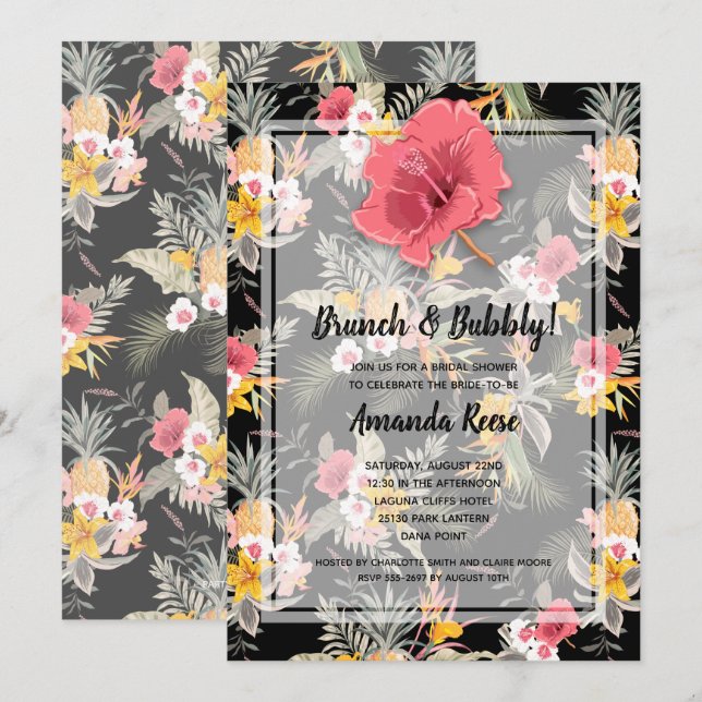 Tropical Pineapple Floral Bridal Shower Invitation (Front/Back)