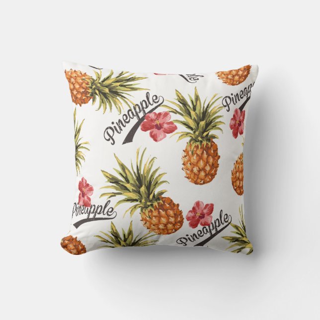 Tropical Pineapple Floral Decorative Throw Pillow (Front)
