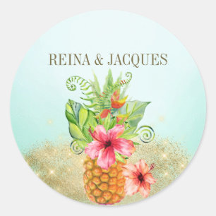 Tropical Pineapple Floral Wedding Seal Sticker