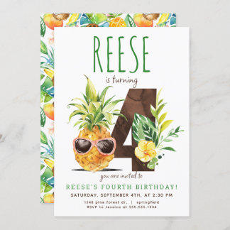 Tropical Pineapple Fourth Birthday Invitation