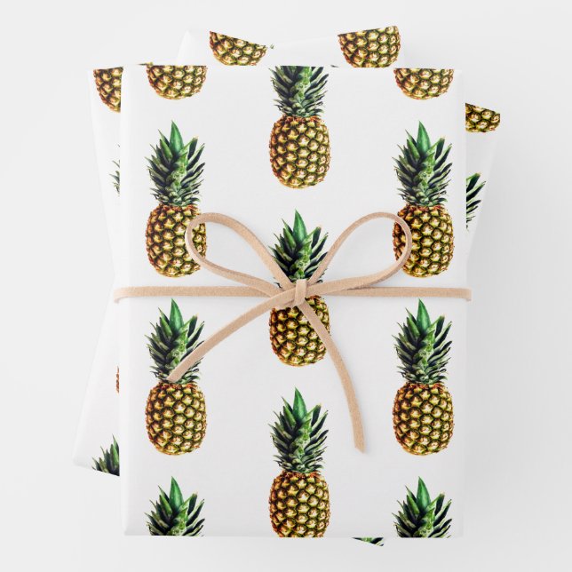 Tropical pineapple fruit photo pattern Christmas Wrapping Paper Sheet (In situ)