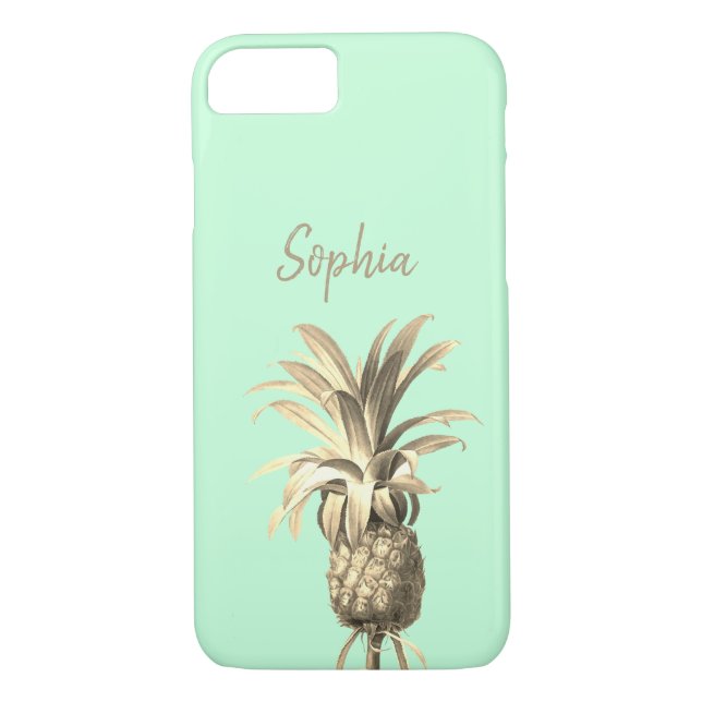 Tropical Pineapple Gold and Neo Mint Green Modern Case-Mate iPhone Case (Back)
