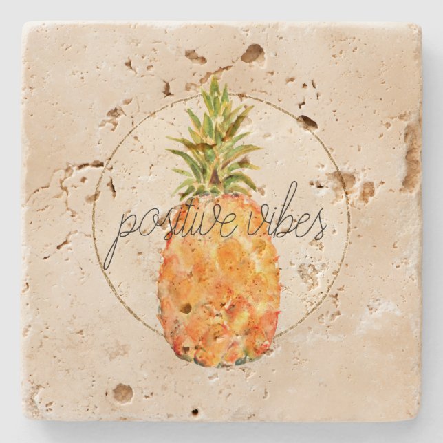 Tropical Pineapple Gold Glitter          Stone Coaster (Front)