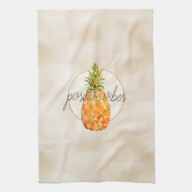 Tropical Pineapple Gold Glitter Tea Towel (Vertical)