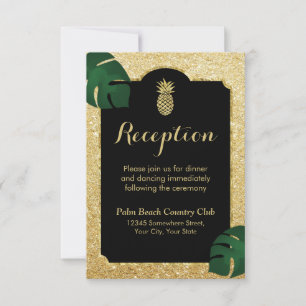 Tropical Pineapple Gold Glitter Wedding Reception Invitation