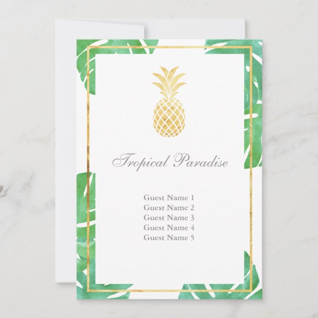 Tropical Pineapple Gold Seating Cards - Vertical (Front)