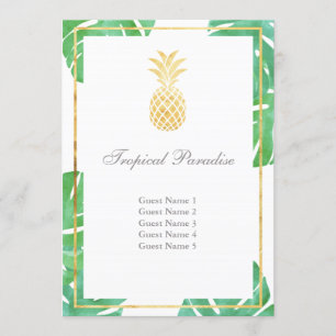 Tropical Pineapple Gold Seating Cards - Vertical