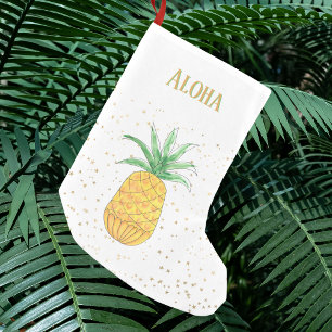 Tropical Pineapple Gold Stars Aloha Small Christmas Stocking