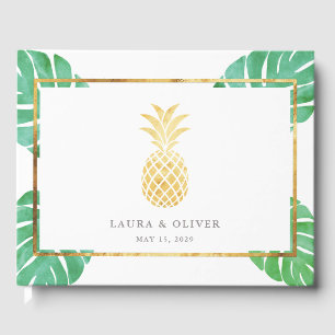 Tropical Pineapple Gold Wedding  Guest Book