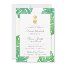 Tropical Pineapple Gold Wedding Invitations