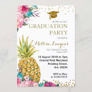 Tropical Pineapple Graduation Party Invitation