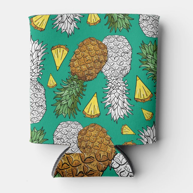 Tropical Pineapple: Green Vintage. Can Cooler (Front)