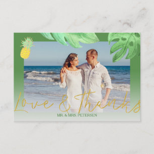 Tropical pineapple green wedding thank you photo card