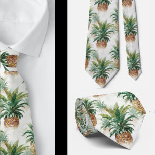 Tropical Pineapple Greenery Aloha Hawaii Hawaiian Tie