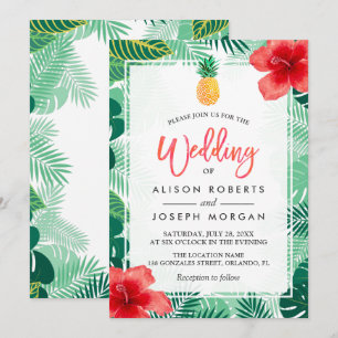 Tropical Pineapple Hawaiian Hibiscus Wedding Invitation