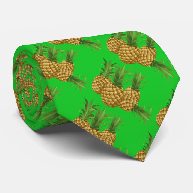 Tropical Pineapple Hawaiian Pattern Aloha Tie (Rolled)