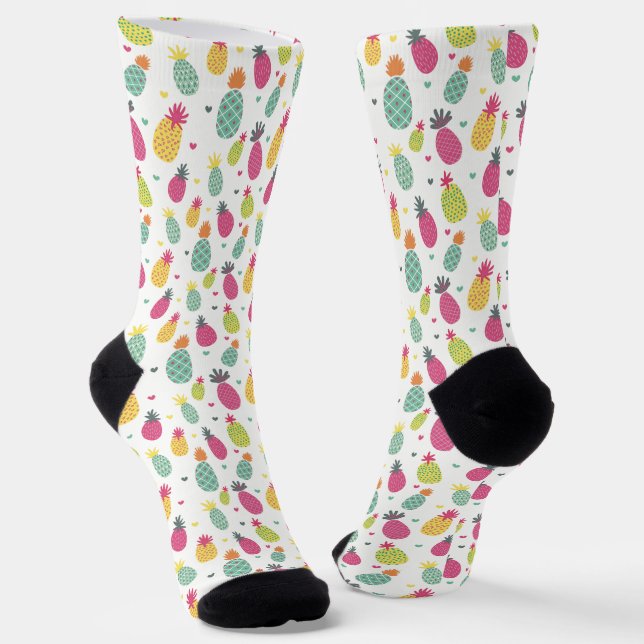 Tropical Pineapple & Heart Pattern Socks (Angled)