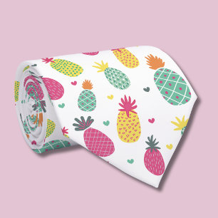 Tropical Pineapple & Heart Pattern Tie