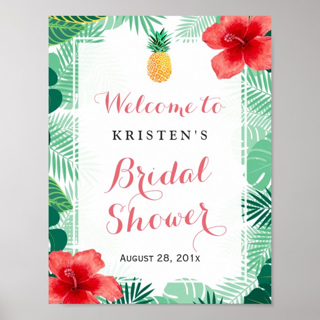 Tropical Pineapple Hibiscus Bridal Shower Sign (Front)