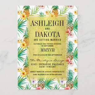 Tropical Pineapple & Hibiscus Destination Wedding Invitation
