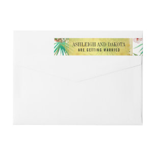 Tropical Pineapple & Hibiscus Destination Wedding Wrap Around Label