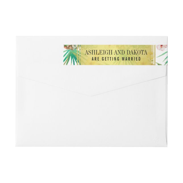 Tropical Pineapple & Hibiscus Destination Wedding Wrap Around Label (Back)